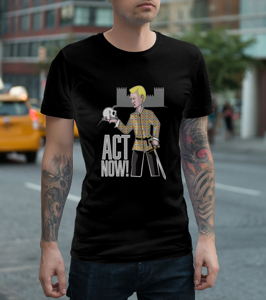 Act Now Hamlet Skull Castle Sword T-Shirt