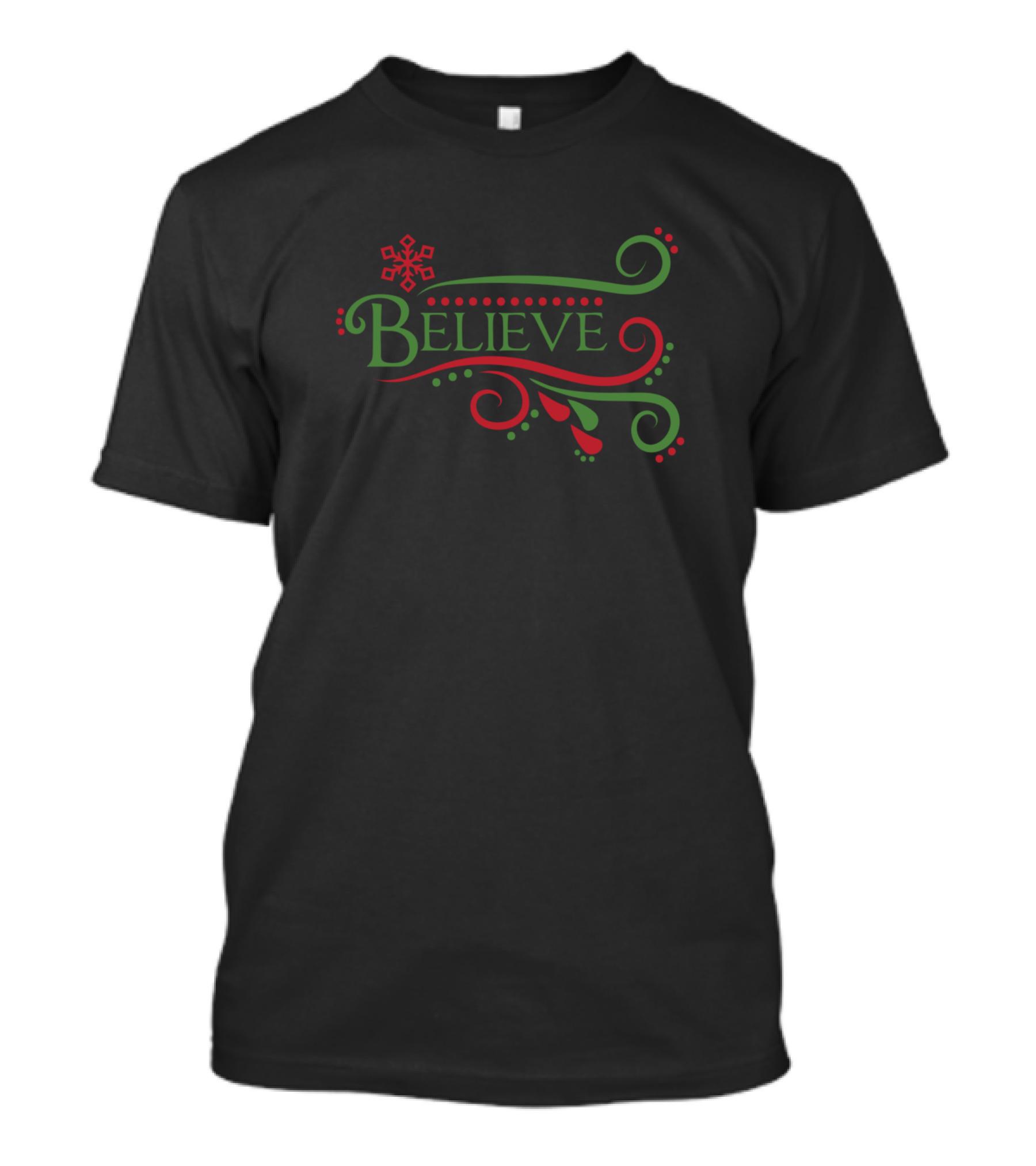 Believe Christmas Swirls And Snowflakes T-Shirt