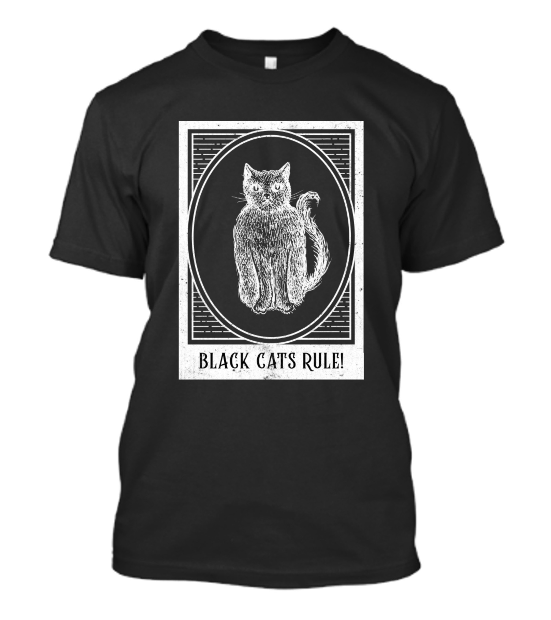 Black Cats Rule Retro Style Drawing T-Shirt