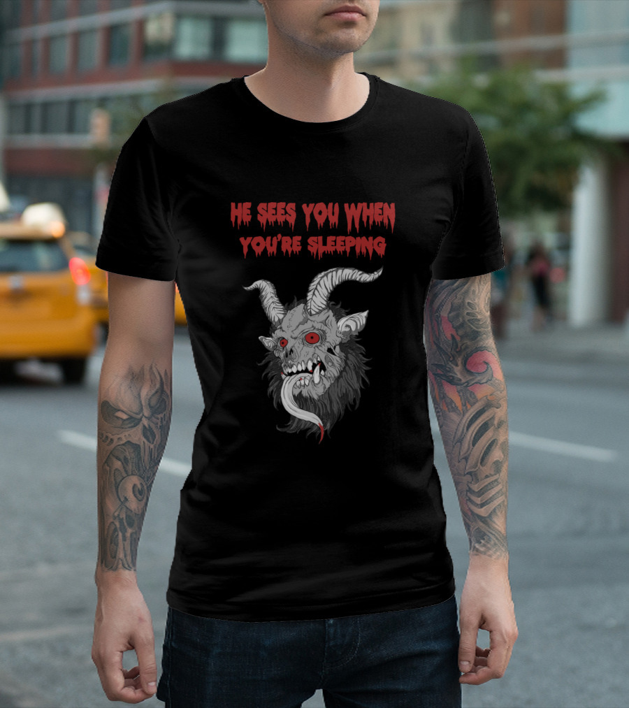 He Sees You When You're Sleeping Krampus Christmas T-Shirt