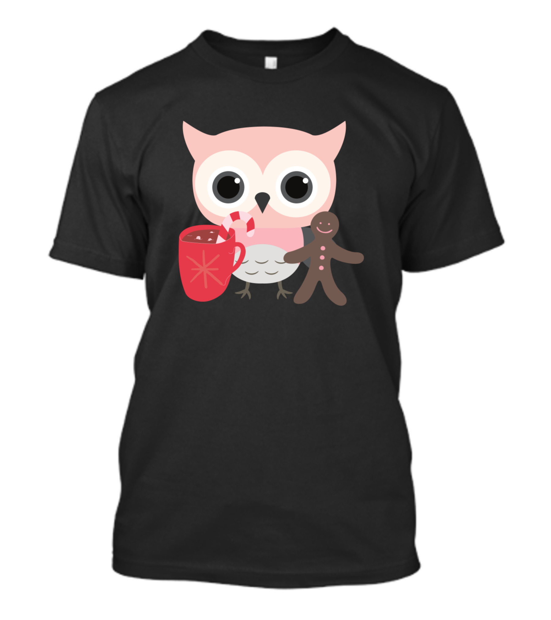 Christmas Pink Owl Hot Cocoa Gingerbread T-Shirt
