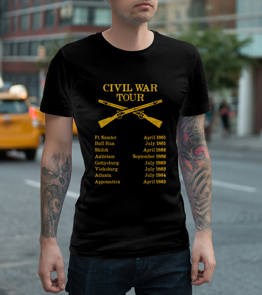 Civil War Tour Ft. Sumter Bull Run Shiloh Antietam Gettysburg Vicksburg Atlanta Appomattox 1861 1862 1863 1864 1865 T-Shirt