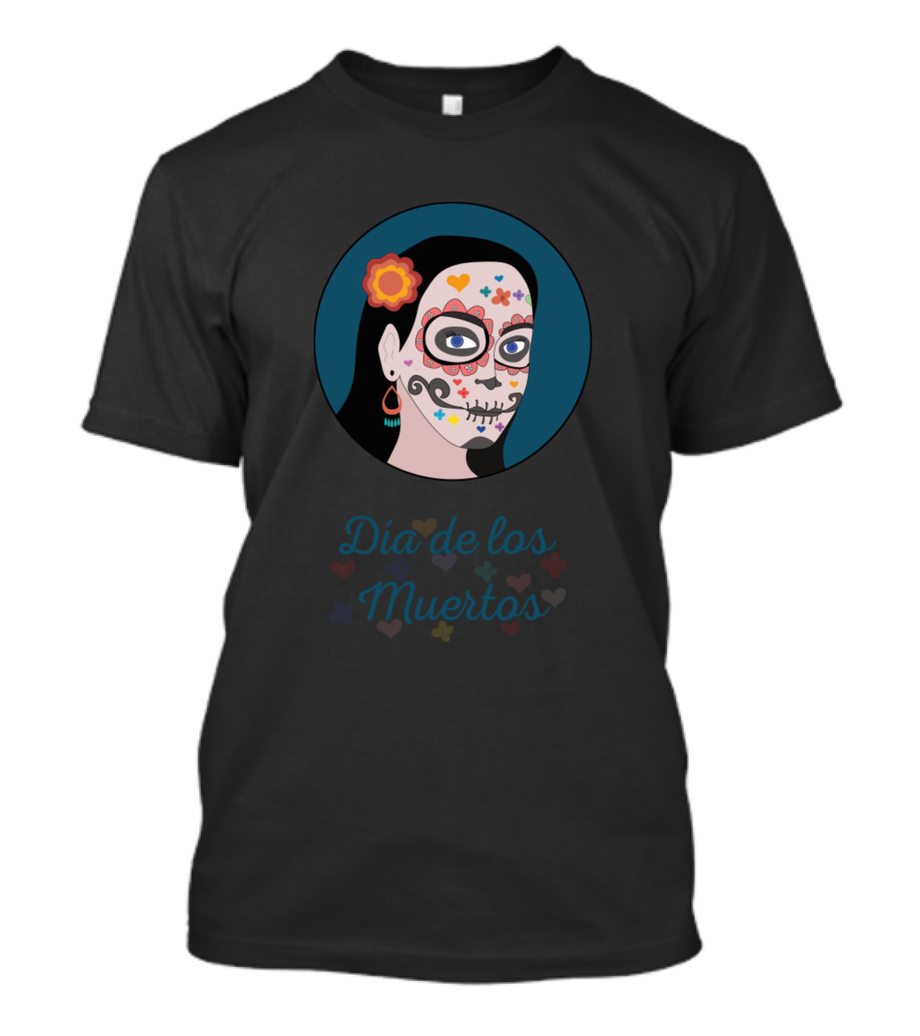 Día De Los Muertos Sugar Skull Face With Floral T-Shirt