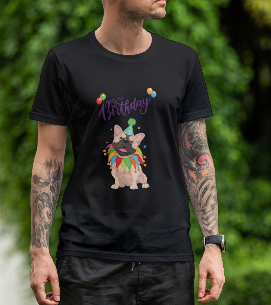 Playful Dog It's My Birthday Celebration With Colorful Party Balloons And Festive Hat T-Shirt