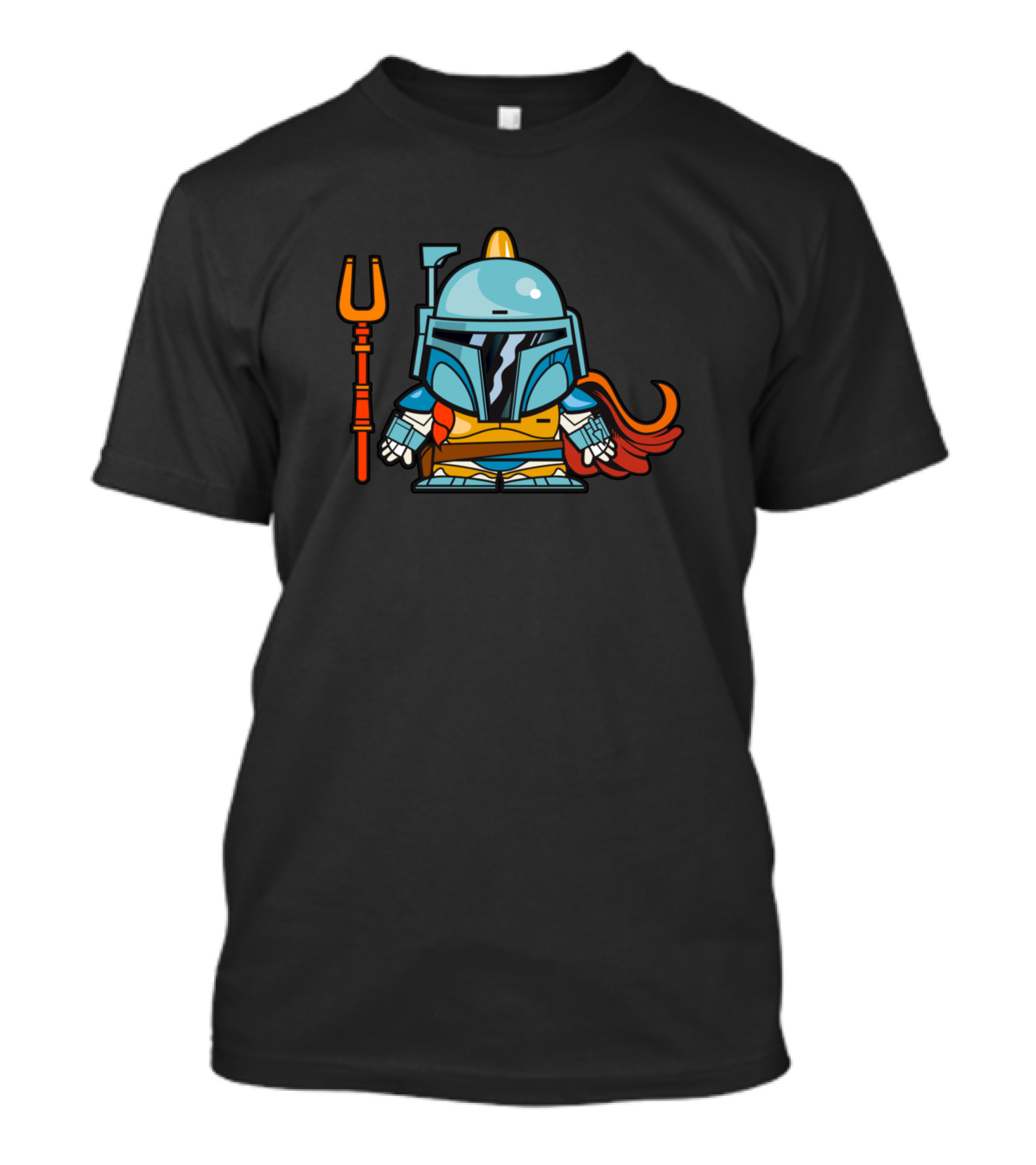 Fetts Not Dead Bounty Hunter Cartoon Helmet And Staff T-Shirt
