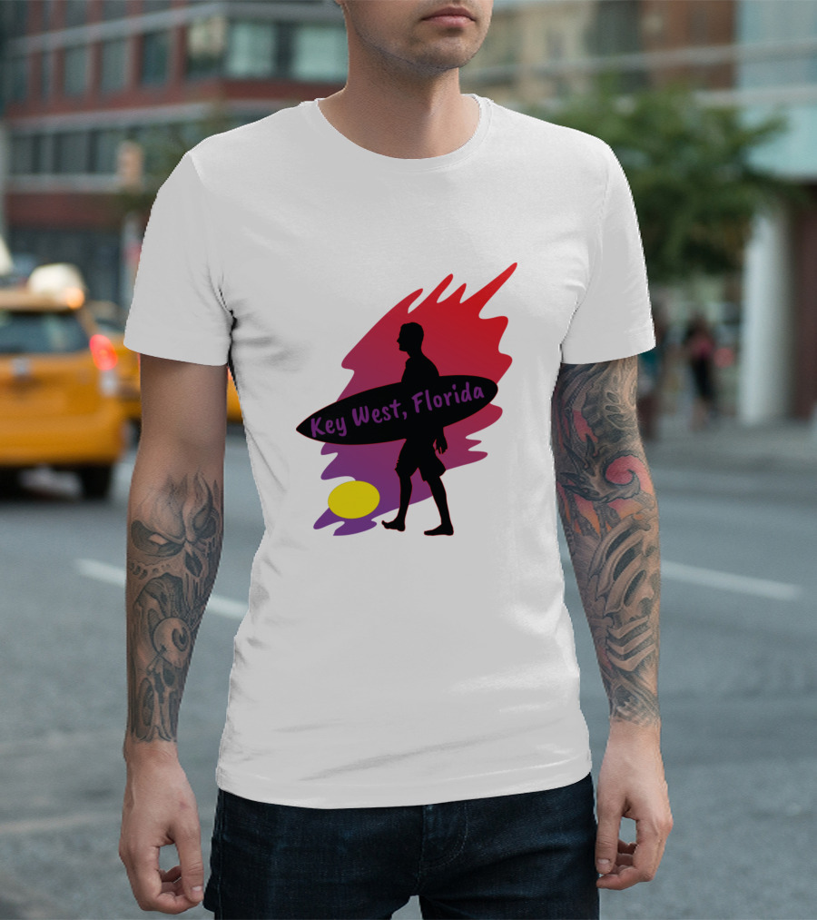 Key West Florida Surfer Silhouette Sunset T-Shirt
