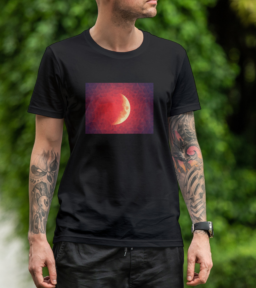 Brilliant Half Moon In Vibrant Red Polygonal T-Shirt