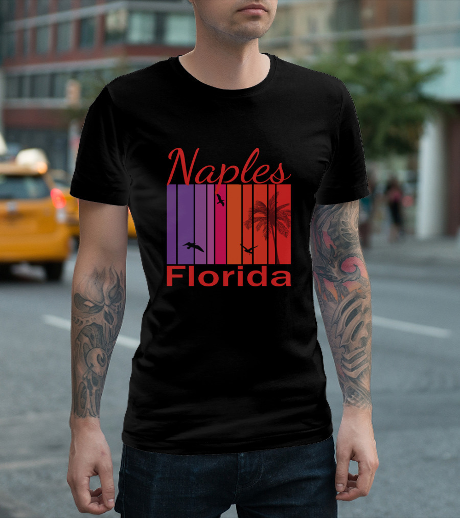 Naples Florida Palm Trees and Birds in Sunset Colors T-Shirt