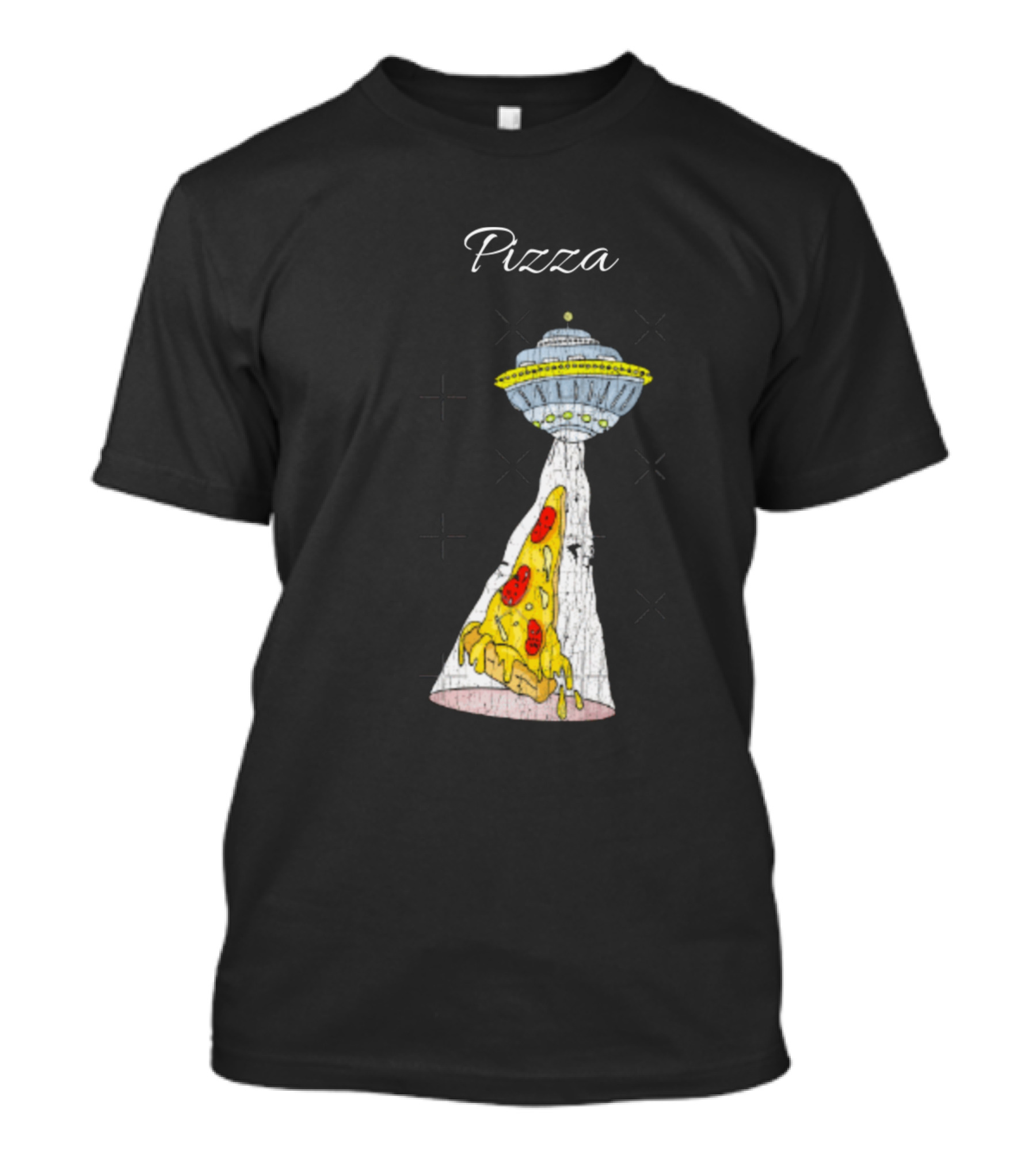 Pizza Funny Pizza UFO Vintage Illustration Hum T-Shirt