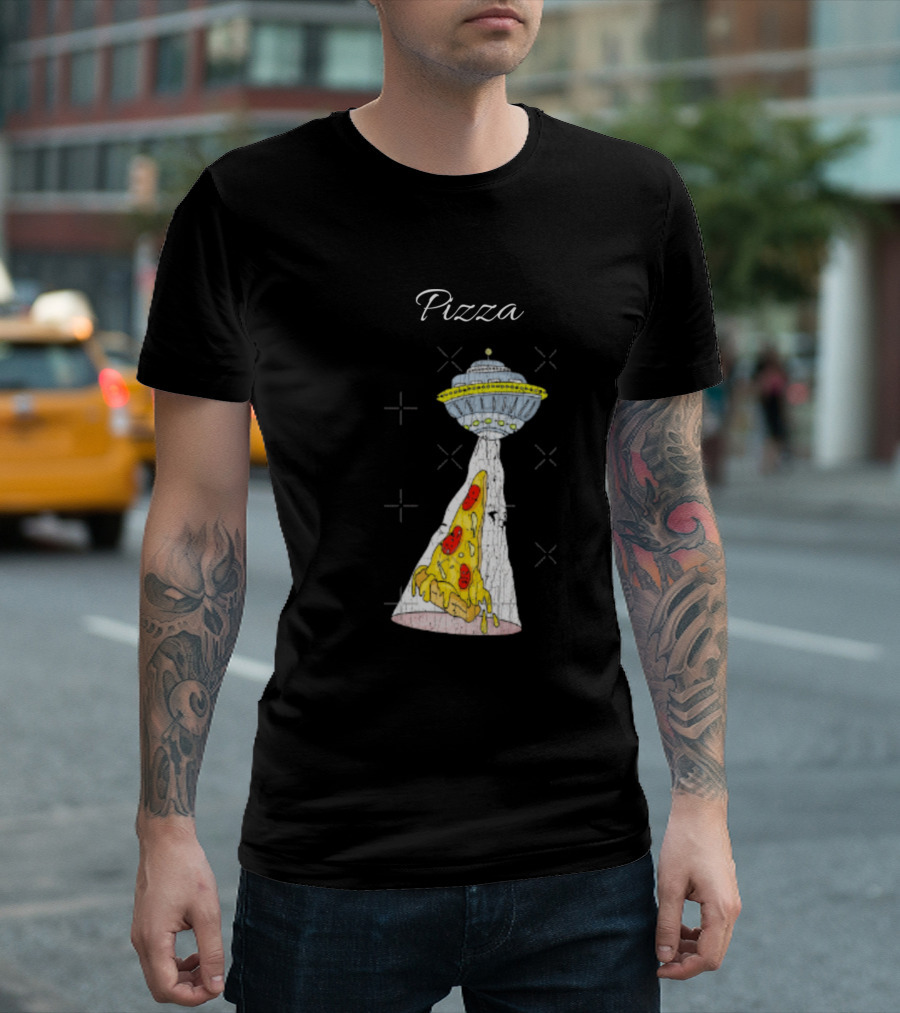 Pizza Funny Pizza UFO Vintage Illustration Hum T-Shirt
