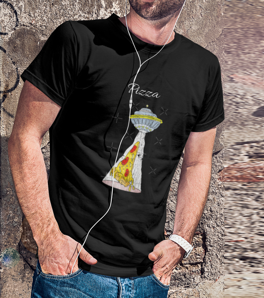 Pizza Funny Pizza UFO Vintage Illustration Hum T-Shirt