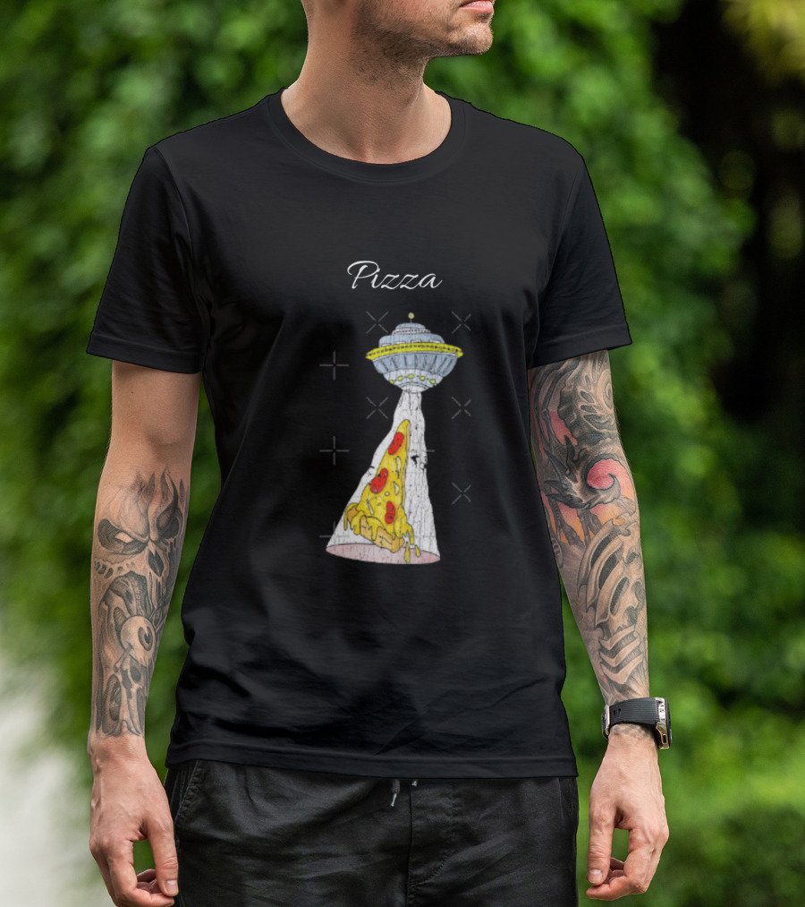 Pizza Funny Pizza UFO Vintage Illustration Hum T-Shirt