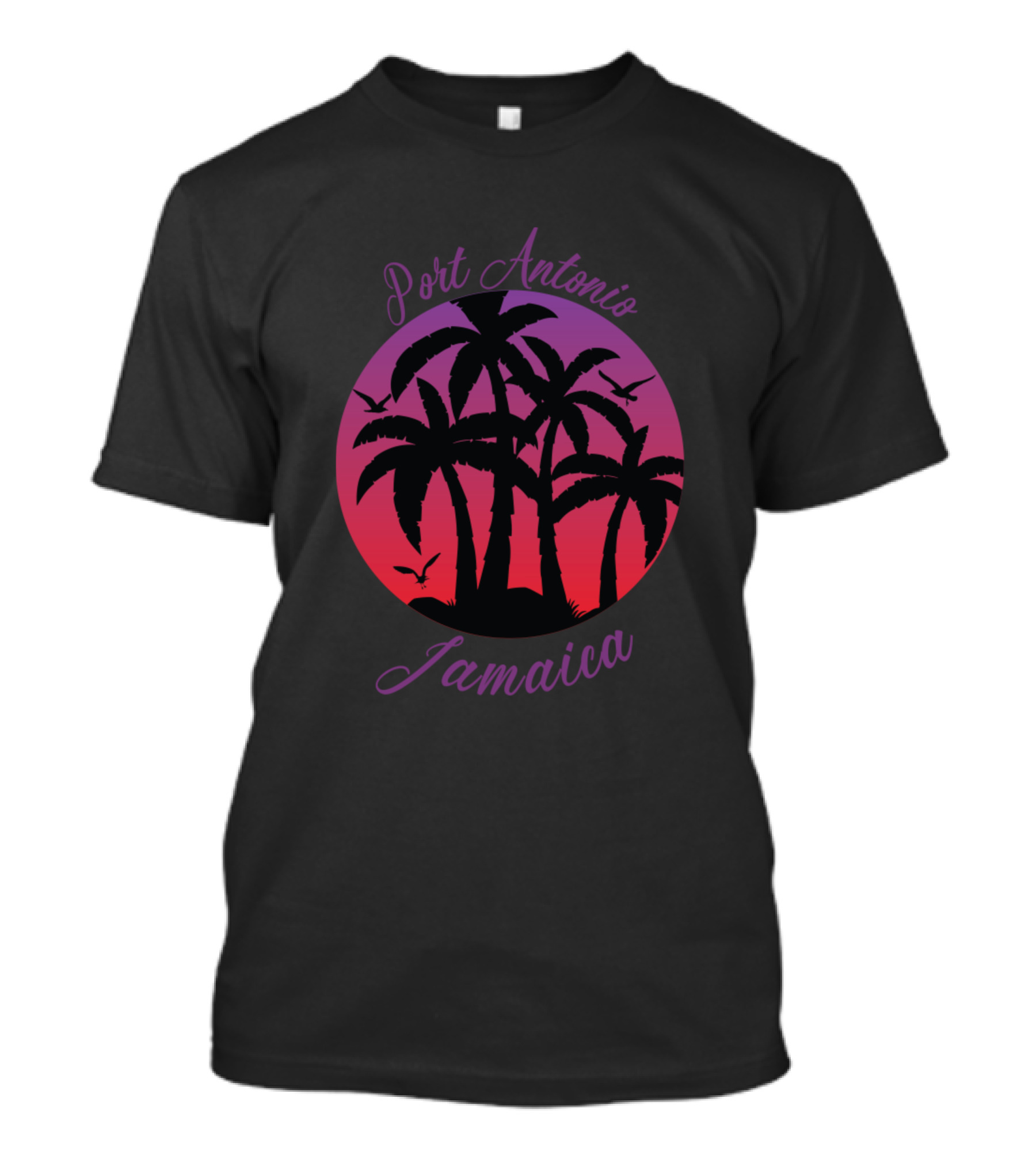 Port Antonio Jamaica Sunset Palm Trees And Birds T-Shirt
