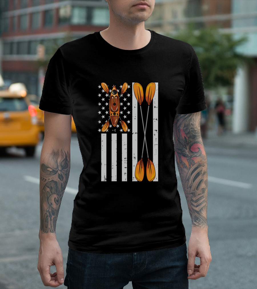 Retro American Kayaking Flag Vintage Kayak USA T-Shirt