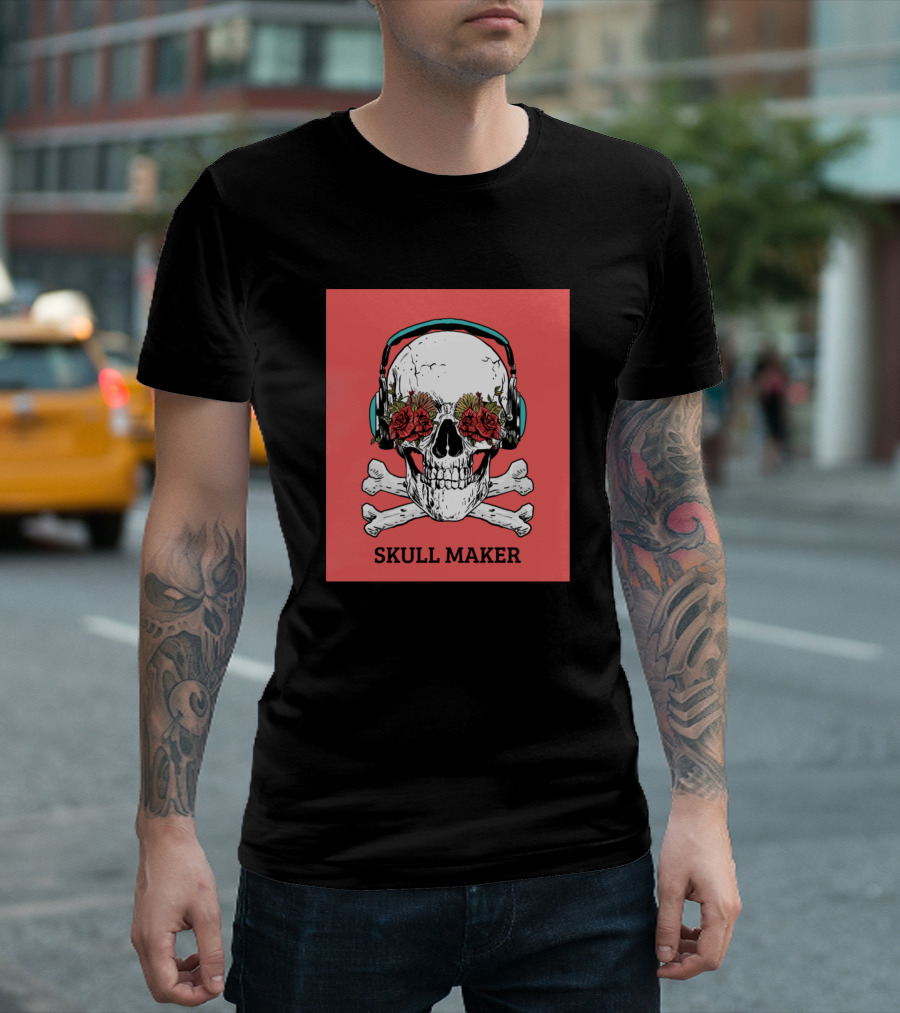 Skull Maker Headphones Roses Crossbones T-Shirt