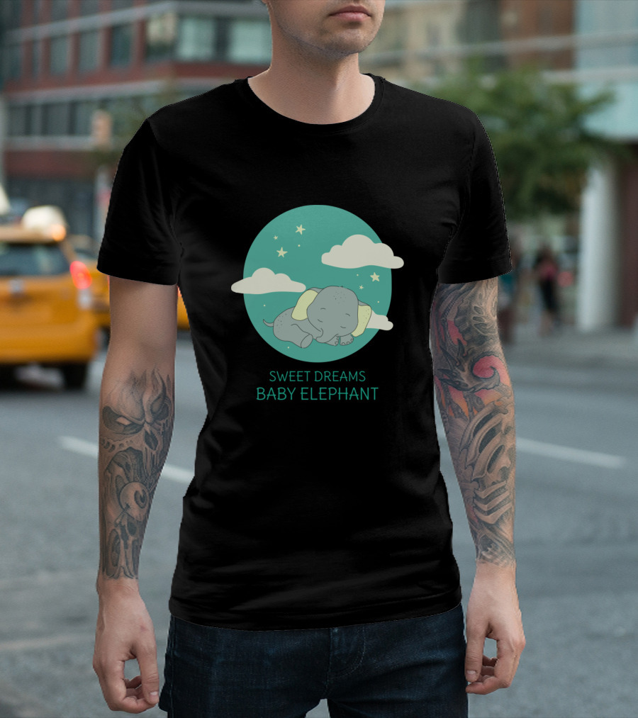 Sweet Dreams Baby Elephant Sleeping Under Starry Night Sky T-Shirt