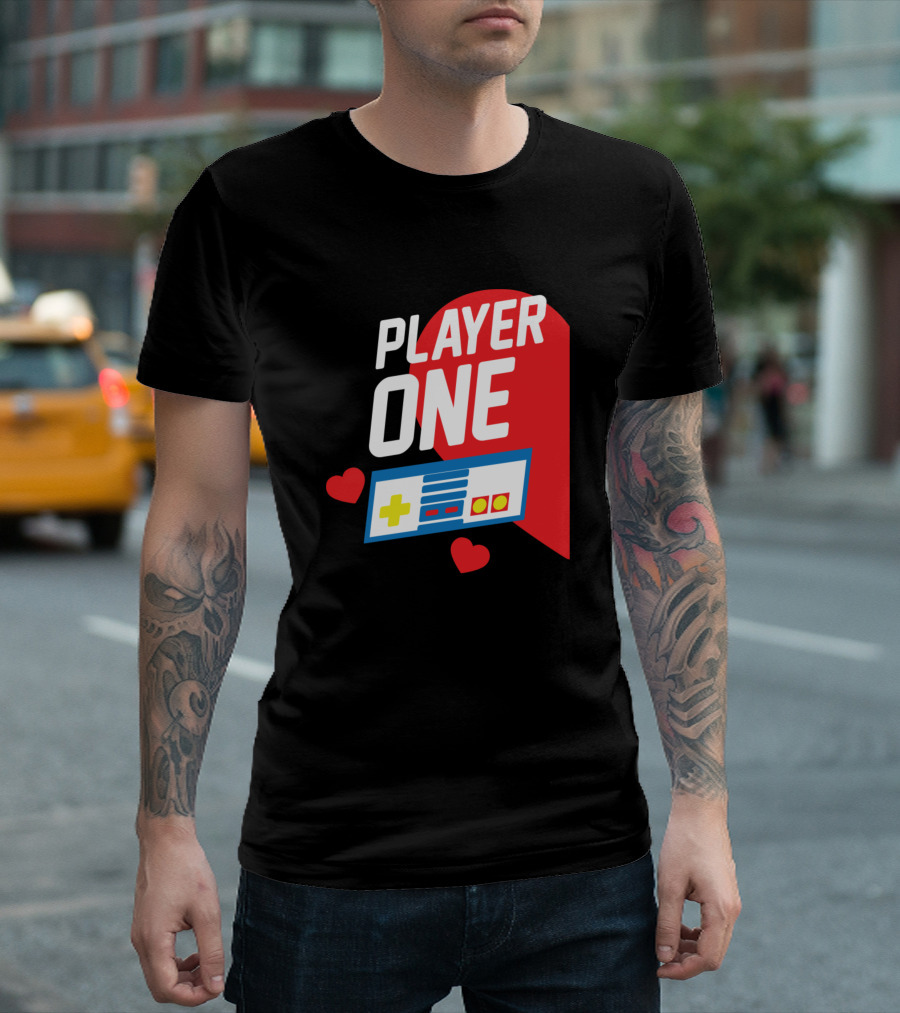 Player One Funny Gaming Controller Heart Valentine T-Shirt