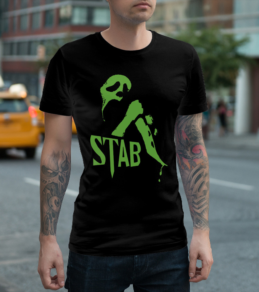 Stab 351 Horror Scream Mask Knife Dripping Green T-Shirt