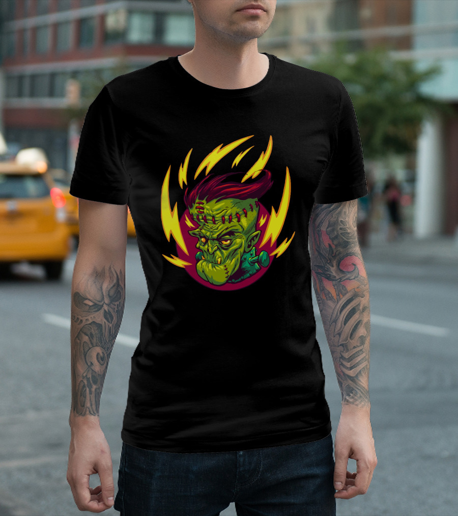 Funkenstein Electric Monster With Lightning Hair And Bolts T-Shirt