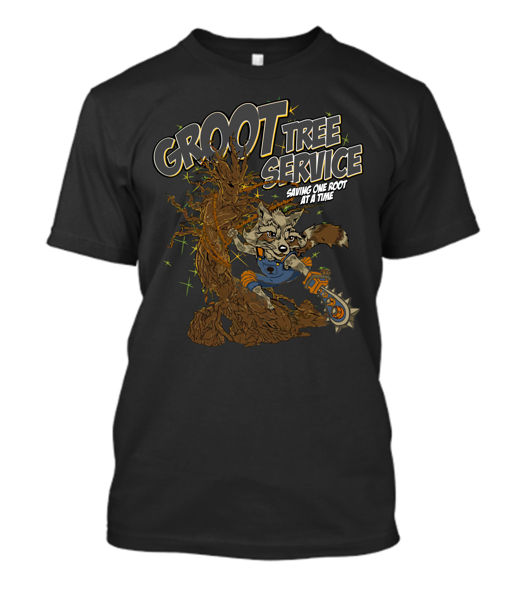 Groot Tree Service Saving One Root At A Time Chainsaw Creature T-Shirt