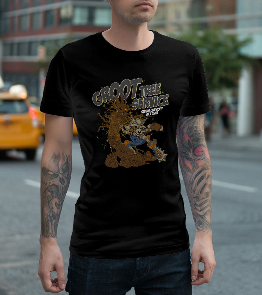Groot Tree Service Saving One Root At A Time Chainsaw Creature T-Shirt
