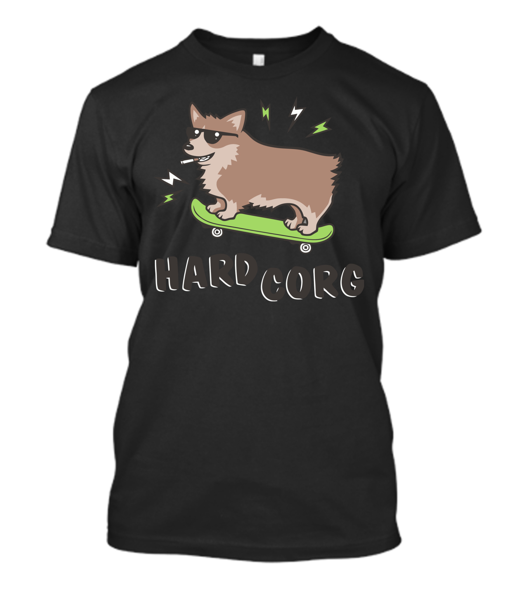 Hard Corg Skateboard Sunglasses Dog With Lightning Bolts T-Shirt