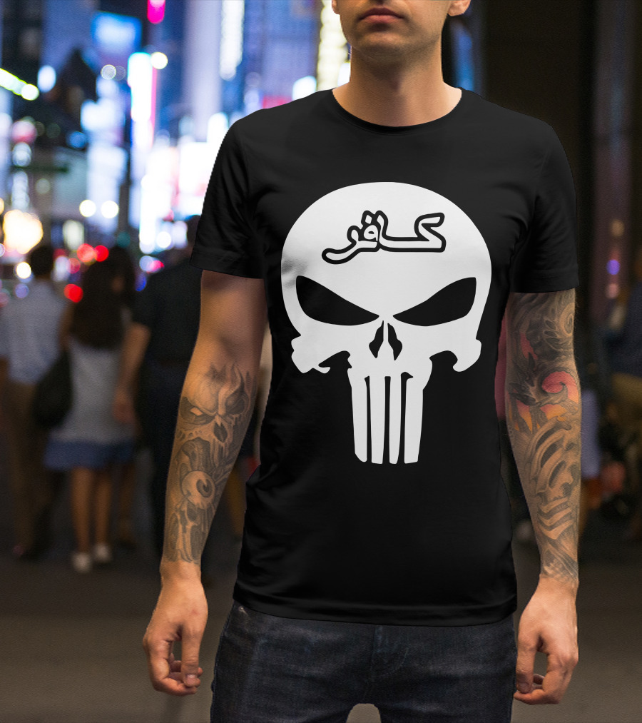 Punisher Infidel Skull Arabic Text T-Shirt