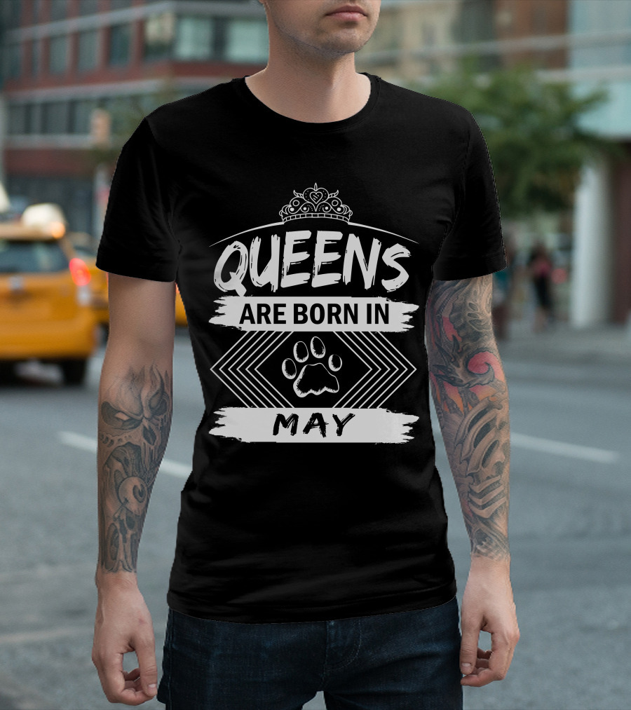 Queens Are Born In May Crown Paw Prints T-Shirt