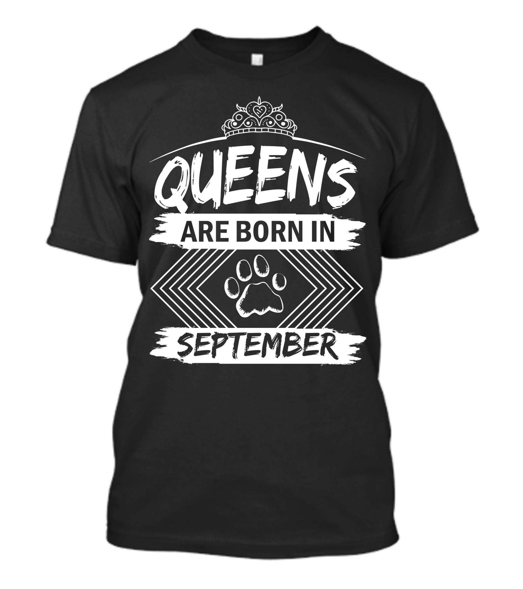 Queens Are Born In September Paw Print Crown T-Shirt