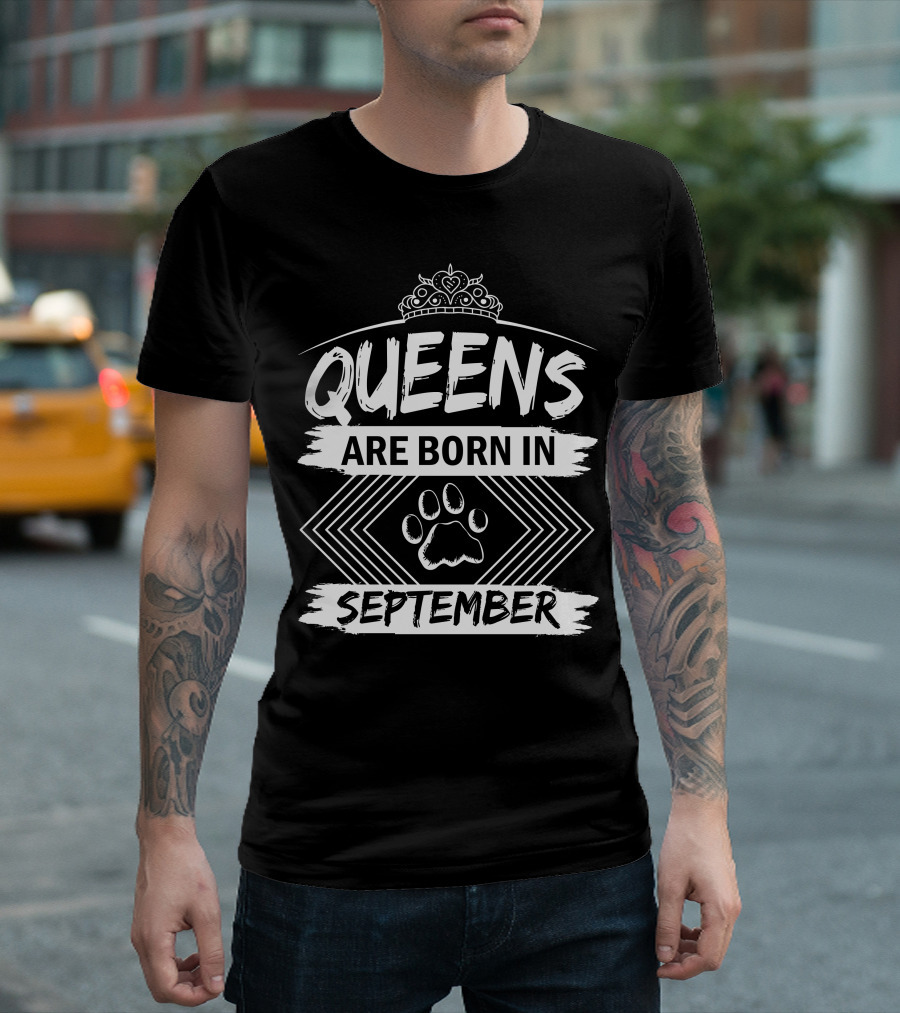 Queens Are Born In September Paw Print Crown T-Shirt