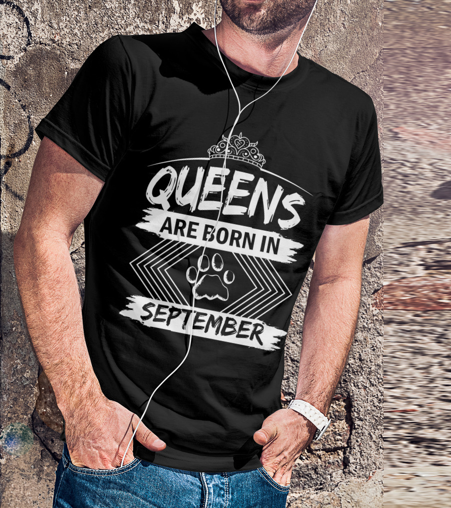 Queens Are Born In September Paw Print Crown T-Shirt