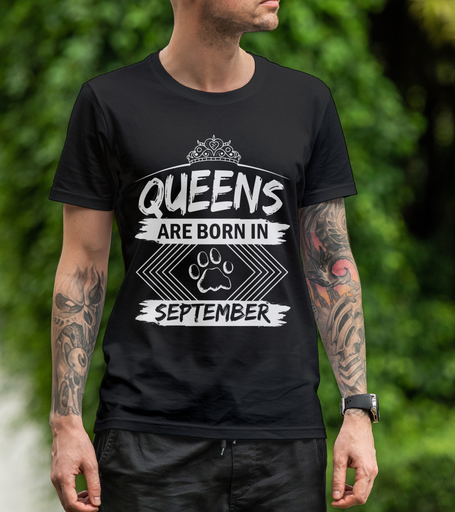 Queens Are Born In September Paw Print Crown T-Shirt