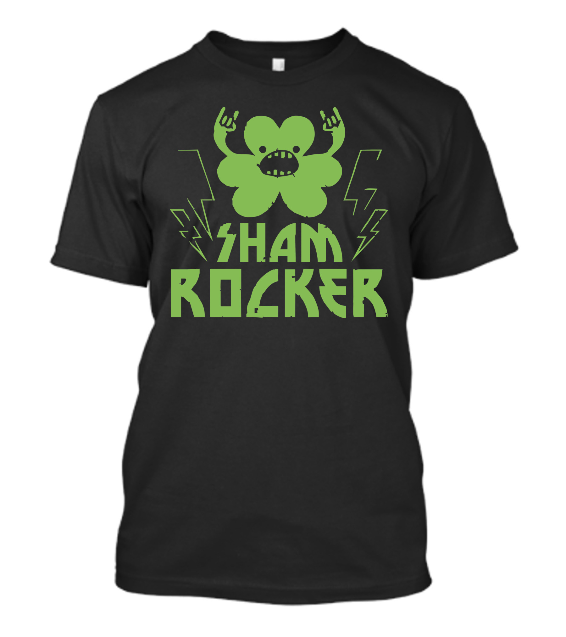 Sham Rocker Shamrock Green Monster With Lightning Bolts T-Shirt