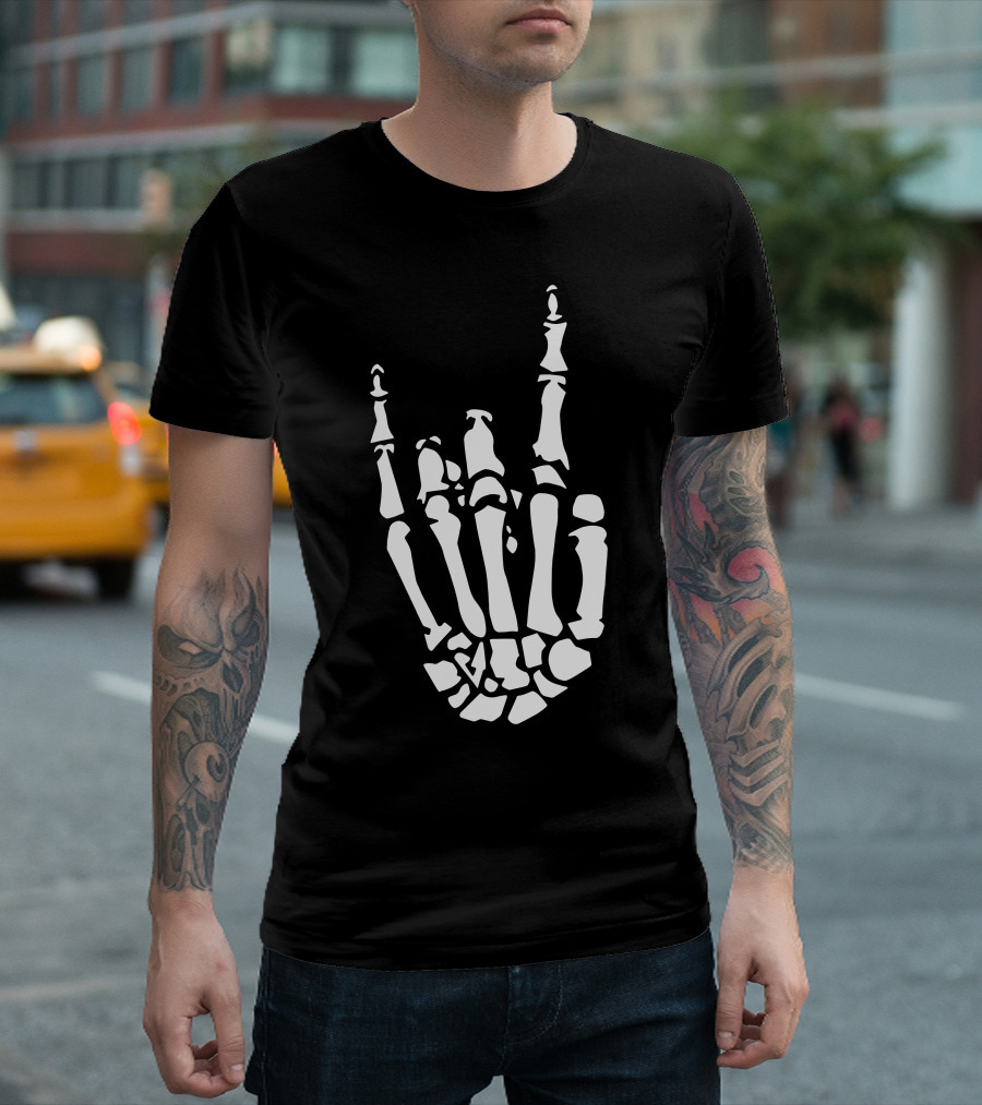 Skeleton Hand Rock Gesture T-Shirt