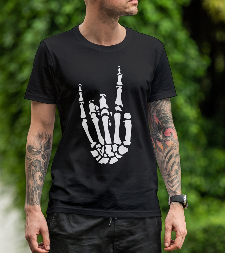 Skeleton Hand Rock Gesture T-Shirt