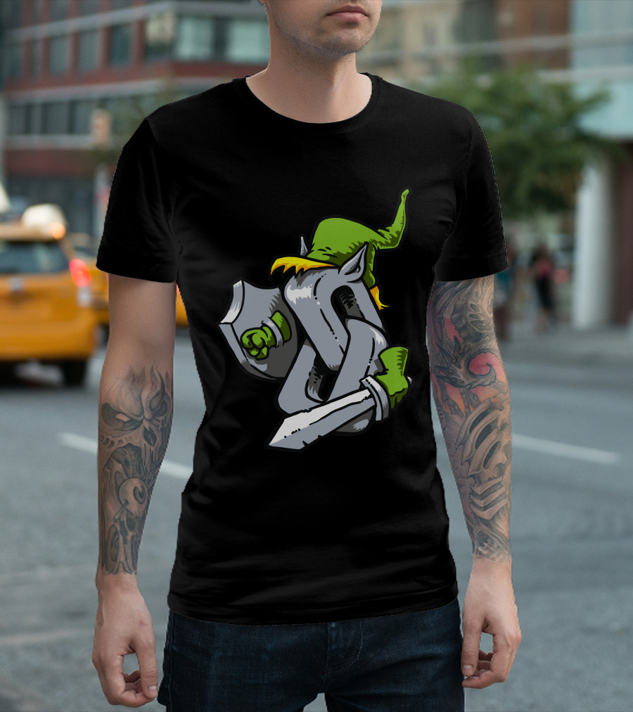 Linkage Heroic Adventurer In Green Hat With Shield And Sword T-Shirt