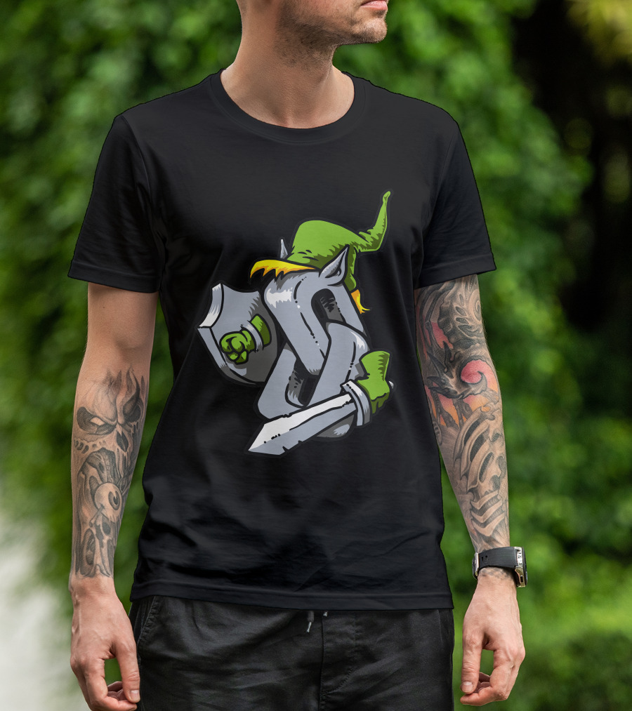 Linkage Heroic Adventurer In Green Hat With Shield And Sword T-Shirt