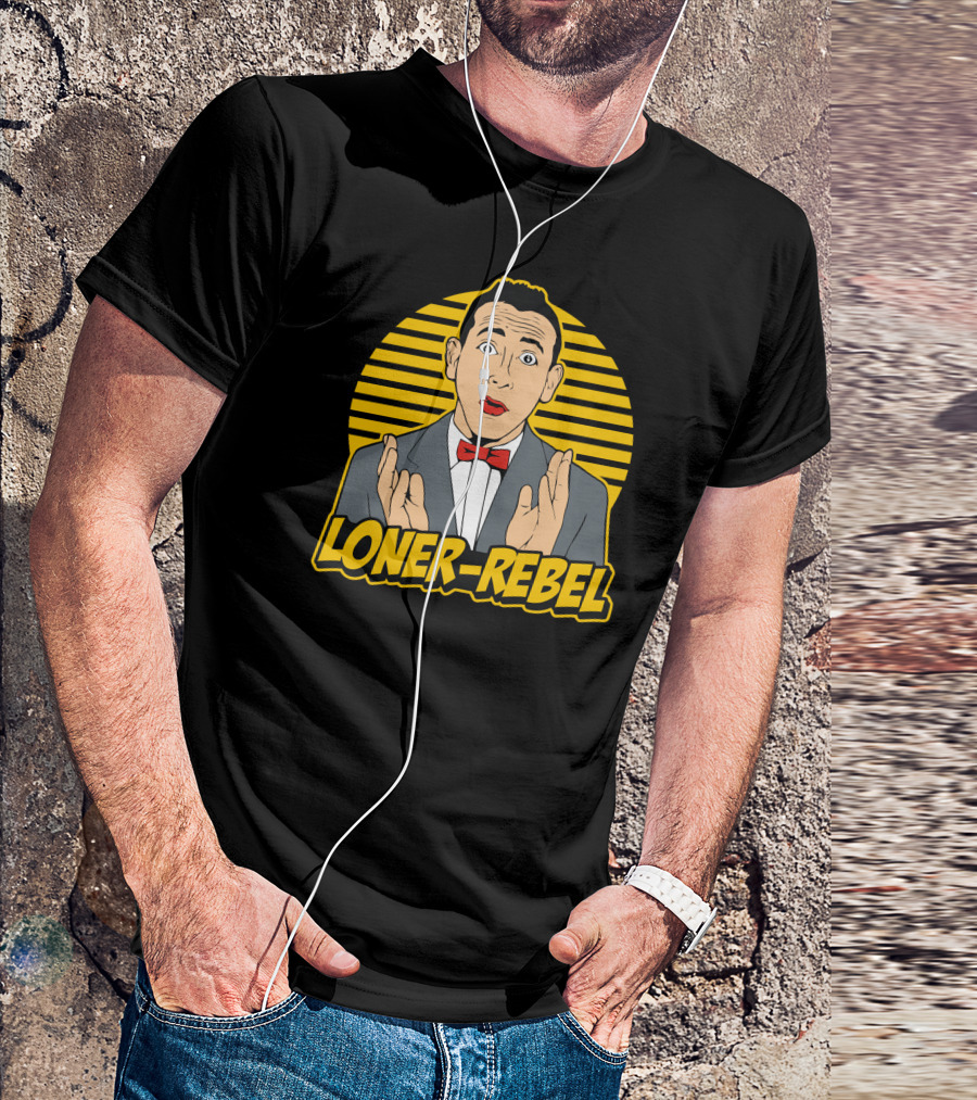 Loner Rebel Comic Style Character With Red Bow Tie Retro Stripes T-Shirt