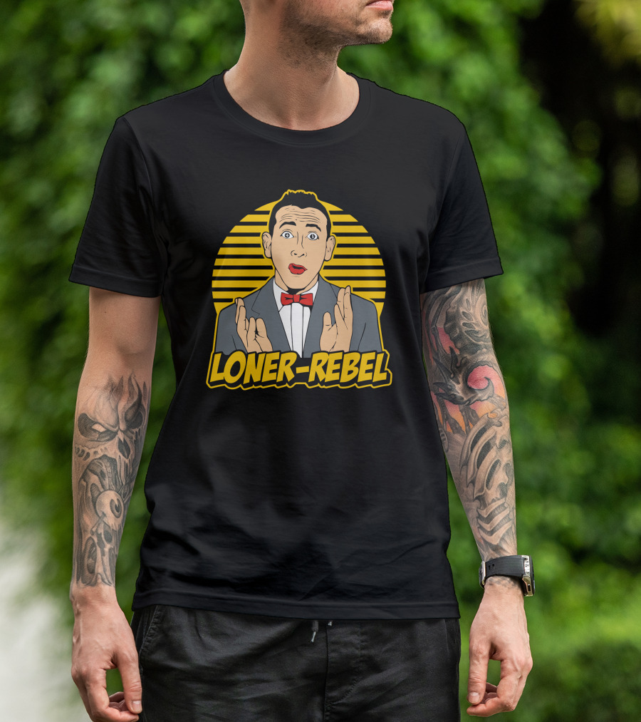 Loner Rebel Comic Style Character With Red Bow Tie Retro Stripes T-Shirt