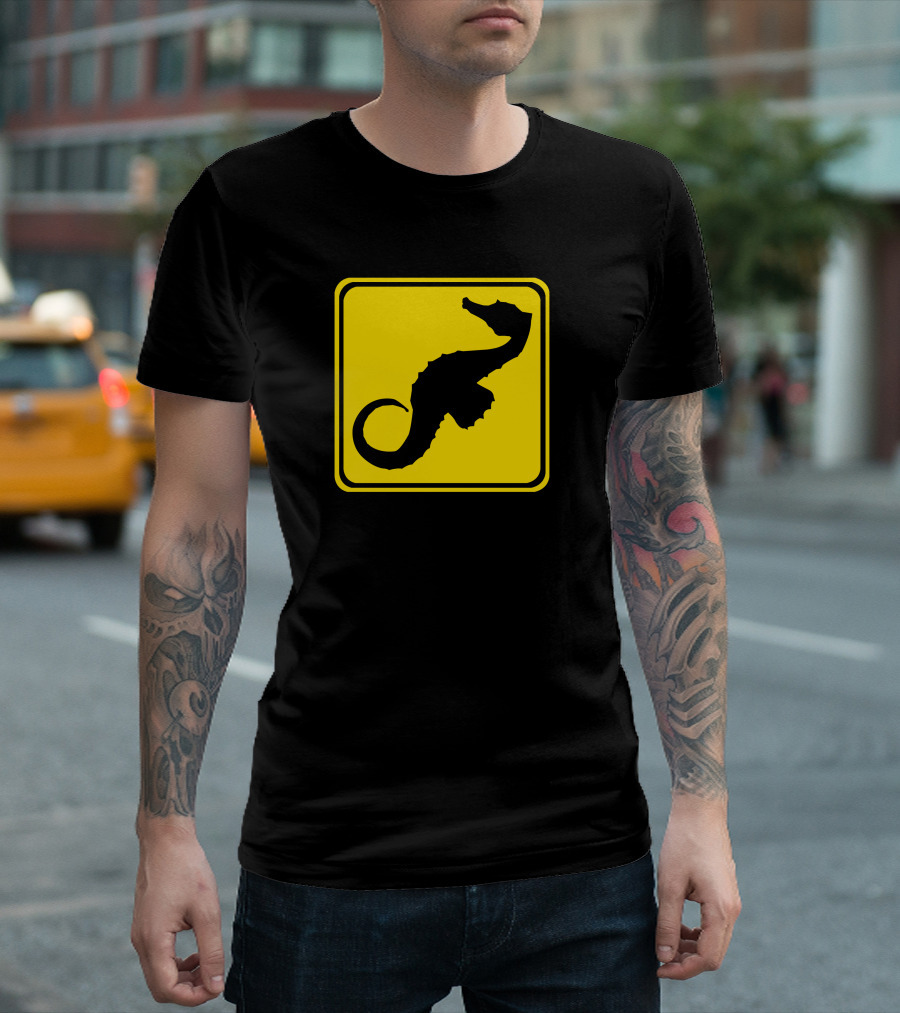 Seahorse Crossing Yellow Warning Sign T-Shirt