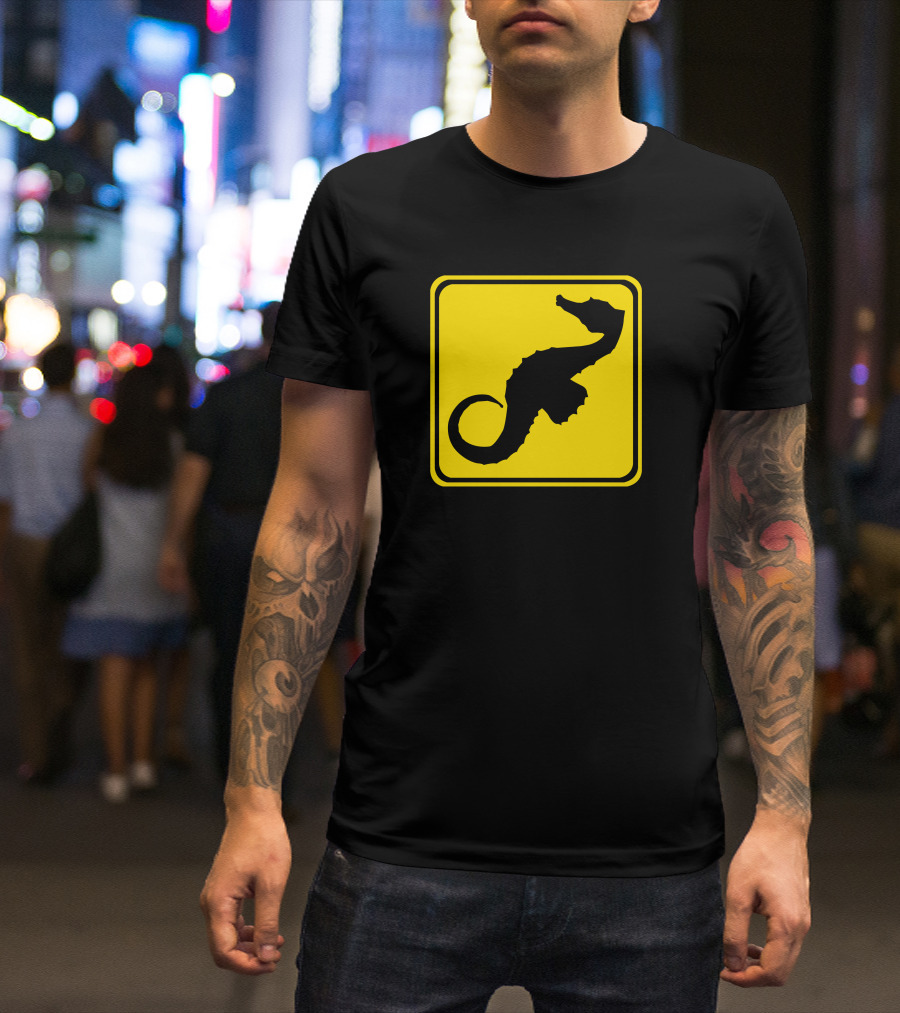 Seahorse Crossing Yellow Warning Sign T-Shirt