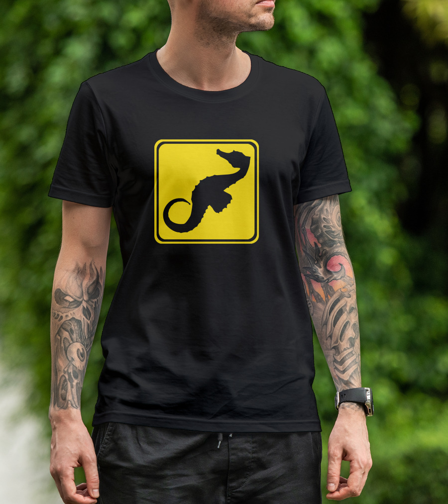 Seahorse Crossing Yellow Warning Sign T-Shirt
