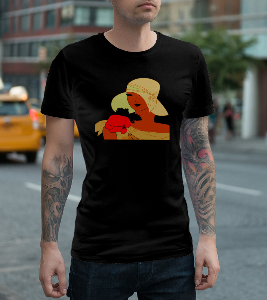 Elegant Woman with Hat and Poppy Illustration Vintage T-Shirt
