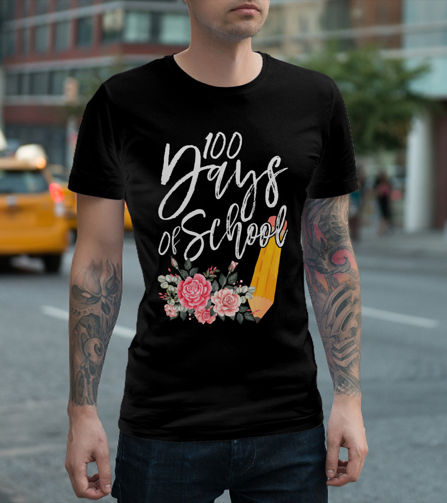 100 Days of School Floral Pencil T-Shirt