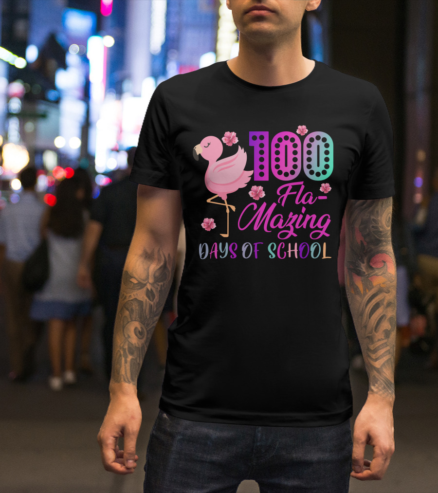 100 Fla-Mazing Days Of School Flamingo Floral T-Shirt