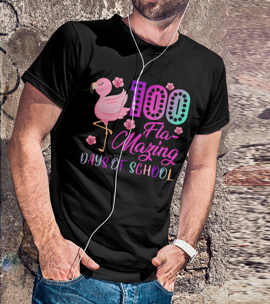 100 Fla-Mazing Days Of School Flamingo Floral T-Shirt