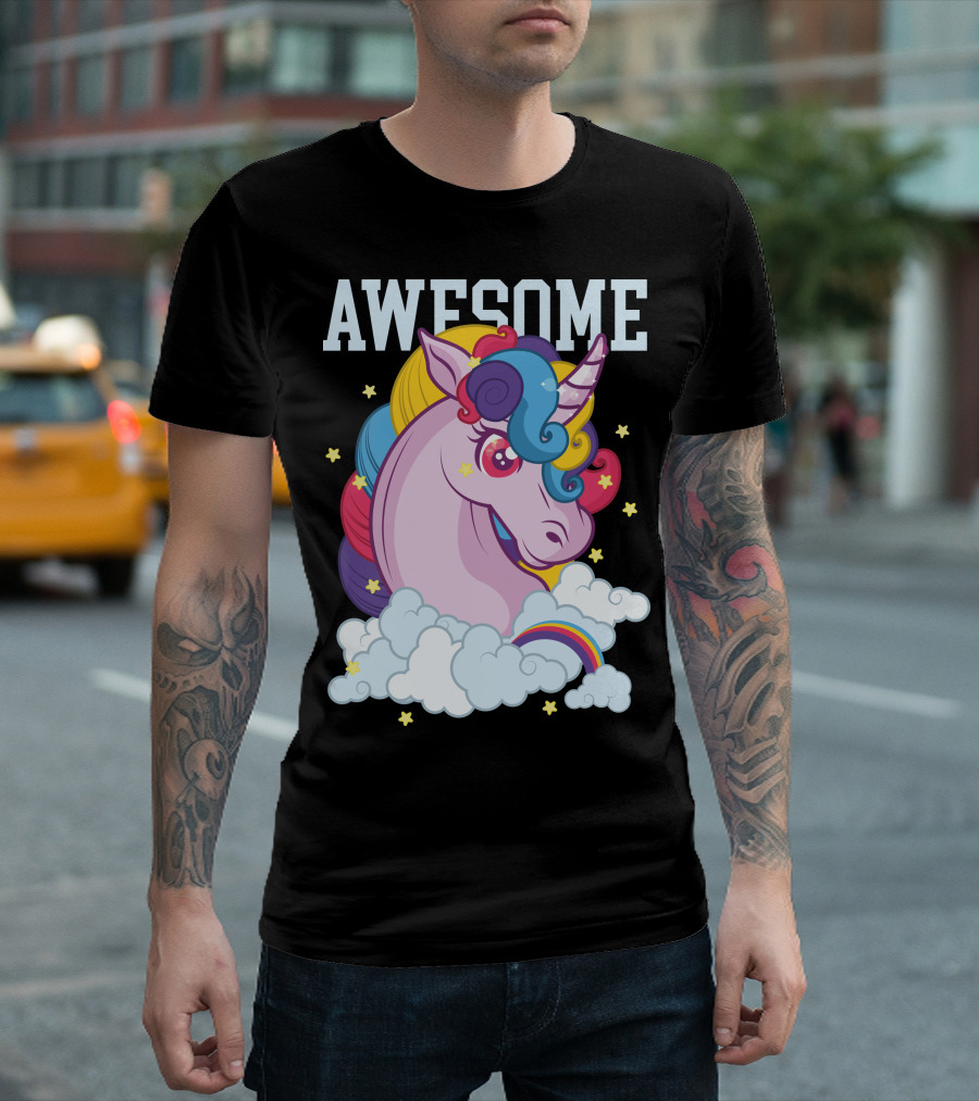 AWESOME Unicorn Rainbow Stars Clouds T-Shirt