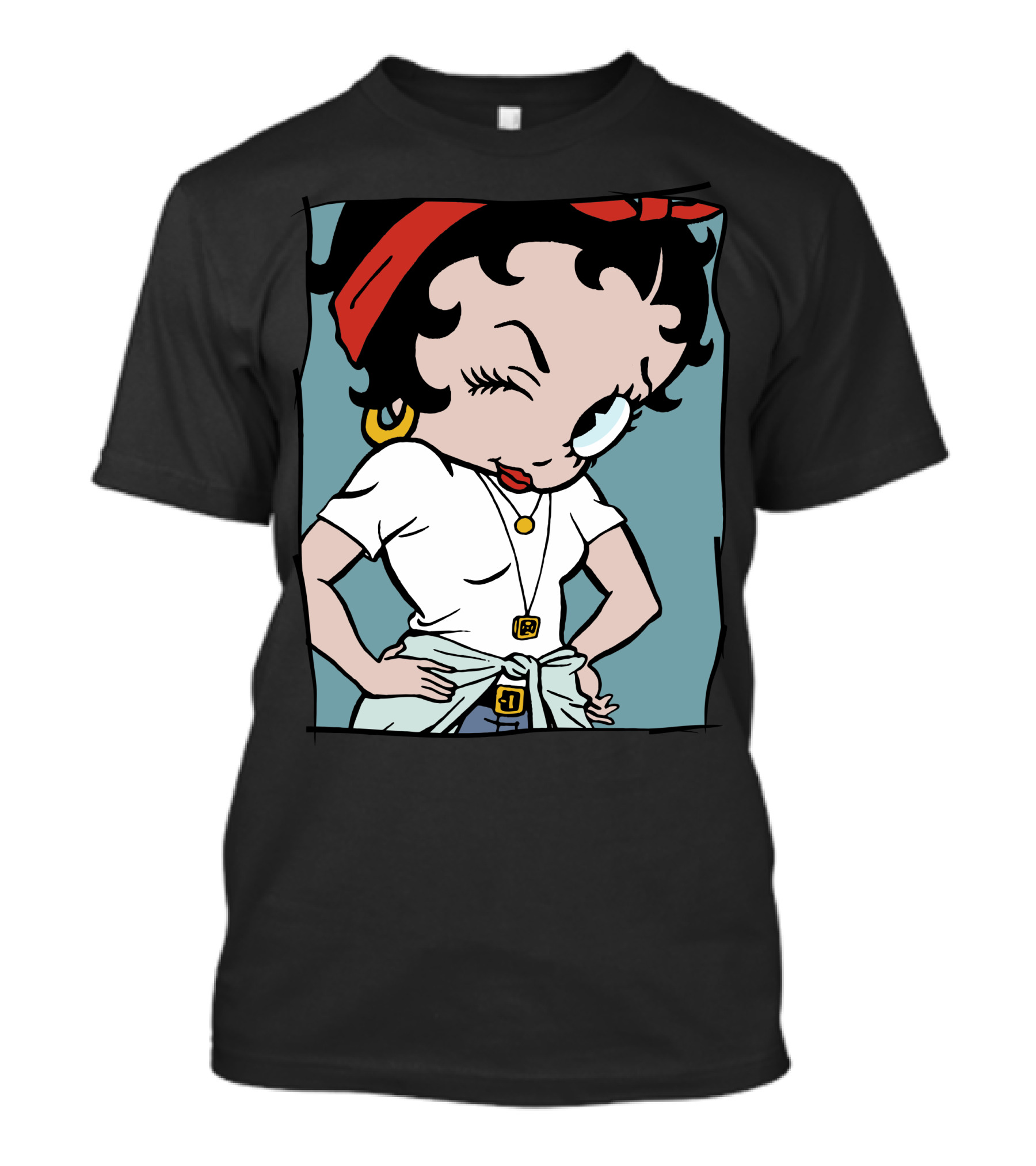 Betty Boop Cartoon Winking With Red Bandana And White T-Shirt