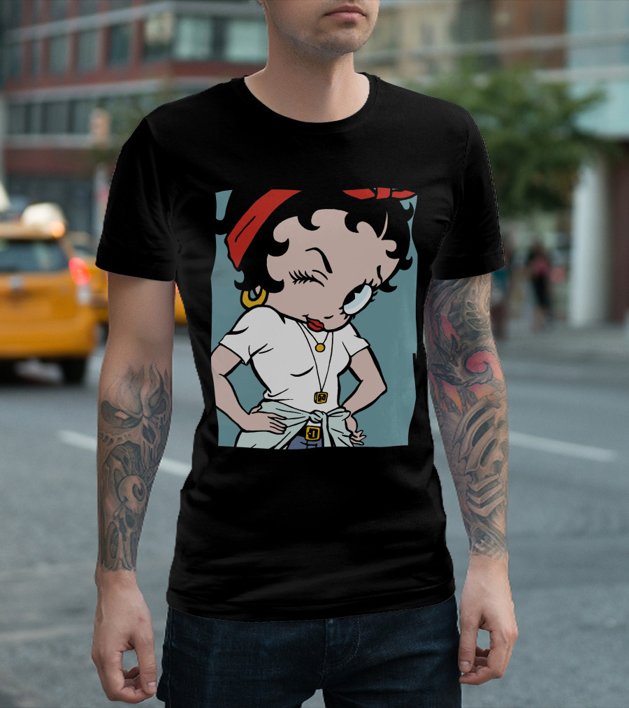 Betty Boop Cartoon Winking With Red Bandana And White T-Shirt