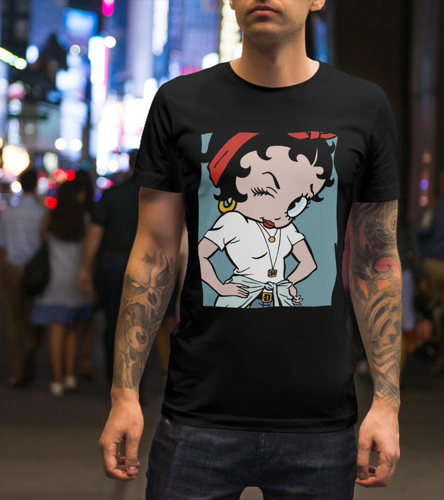 Betty Boop Cartoon Winking With Red Bandana And White T-Shirt